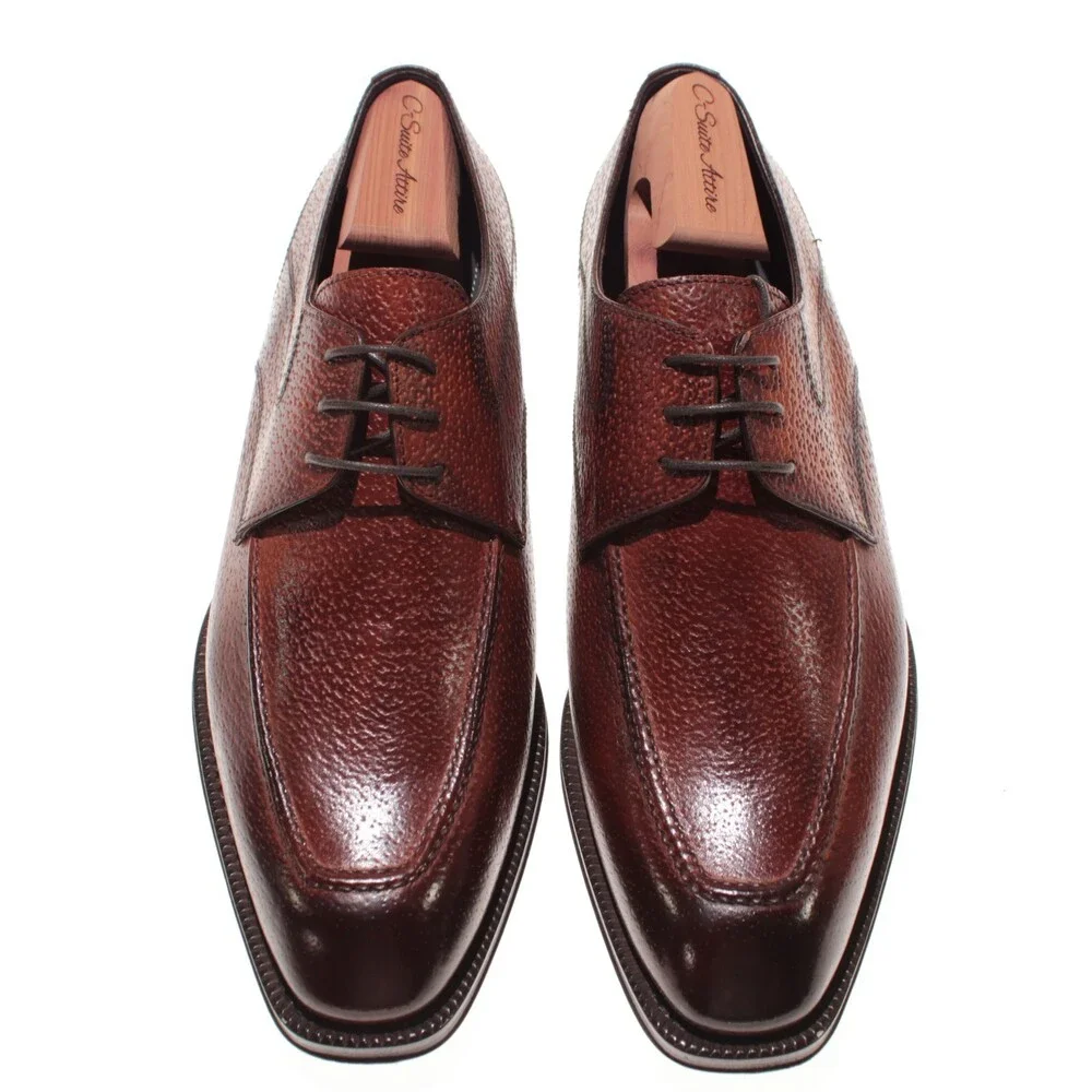 Di Bianco NWB Derby Dress Shoes Size 41.5 (US 7.5) in Brown Pebbled Leather